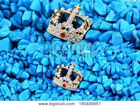 Crown jewel with diamonds on blue stones set