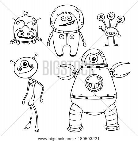 Vector Cartoon Set 01 of friendly alien astronauts