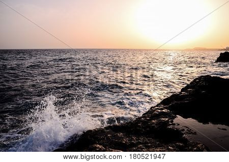 Strong Waves Crashing On The Volcanic Coast