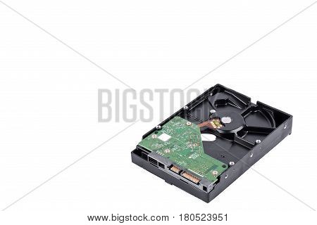 board  harddisk drive is the data storage for the digital data computer on white background  harddisk technology isolated