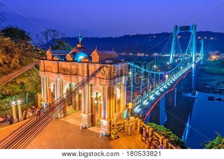 Daxi Bridge in Daxi, Taoyuan, Taiwan. (Text reads: 