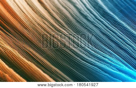 Abstract lines or paint of different hues of orange and blue colors going diagonally from left to right. 3d rendering mock up