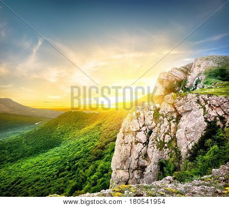 Evening on mountain charter dag. Crimea, Ukraine