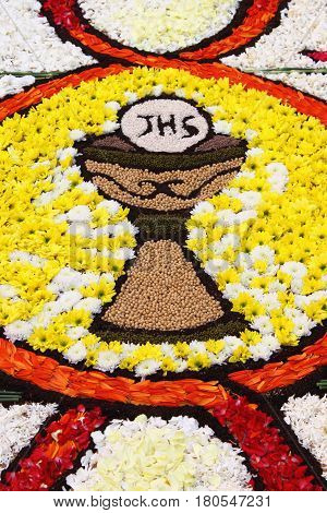 SPELLO ITALY - JUNE 7: Floral Carpet on June 7 2015 in Spello Italy. This event takes place every year and every sector honors a specific artist or subject