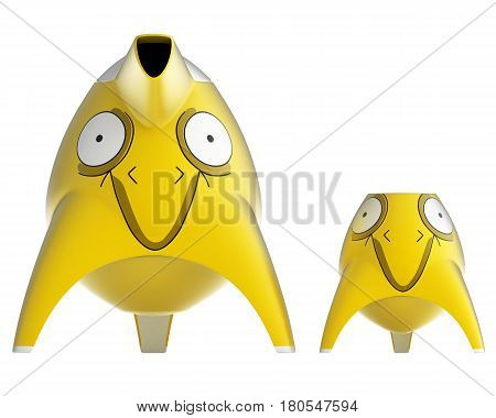 Tea and coffee children's service designed in the form of cartoon characters stylized for different animals. Design concept art object. 3D illustration.