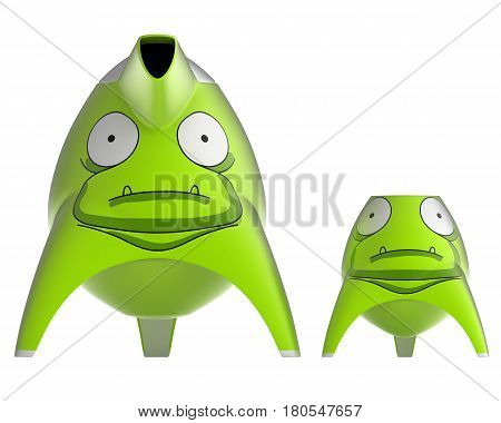 Tea and coffee children's service designed in the form of cartoon characters stylized for different animals. Design concept art object. 3D illustration.