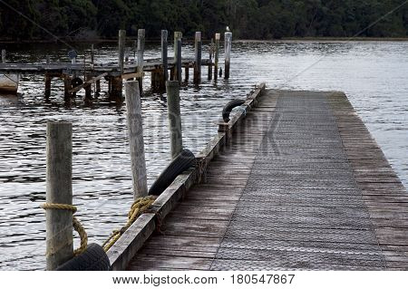 Jetty at Lettes Bay, Strahan on west coast of Tasmania, Australia