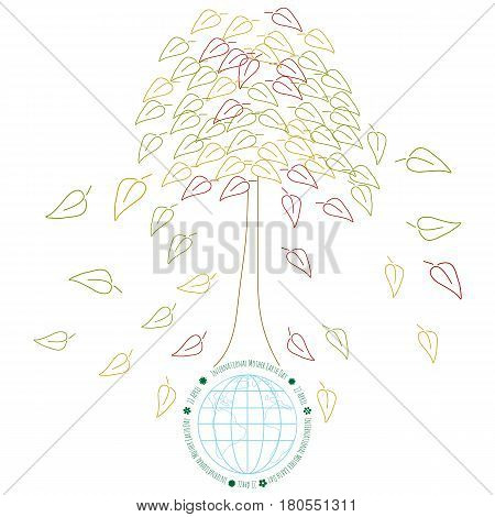 Ecology concept with Earth and tres. International Mother Earth Day environmental movement vector illustration