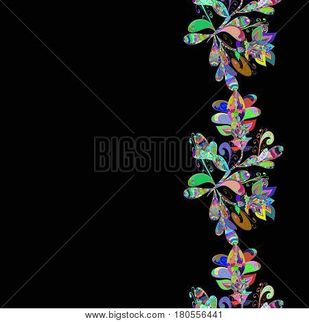 Motley On A Black Background. Vector Multicolor Abstract Flower Background. Pretty Multicolored Flor