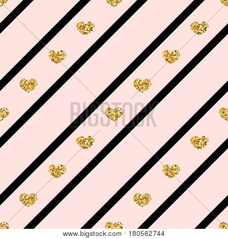 Gold Hearts Line Seamless Pattern