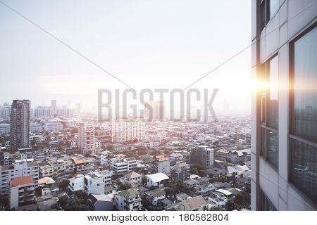 Close up of building in Bangkok on city background. Wallpaper/background/backdrop