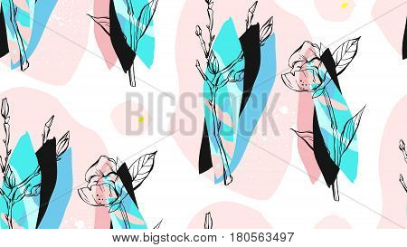 Hand made vector abstract textured trendy creative collage seamless pattern in tiffany blue colors isolated on white background with different textures and shapes.Modern graphic design. Unusual artwork