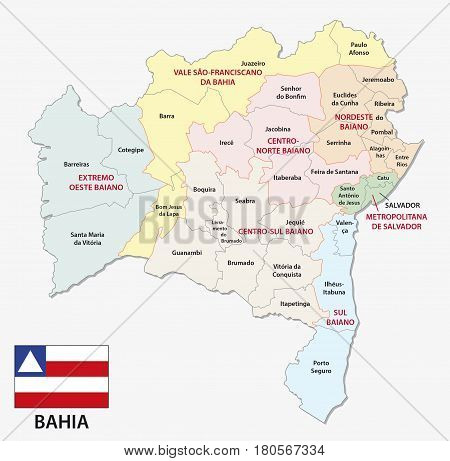 bahia administrative and political map with flag