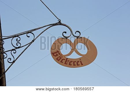 Pretzel with the german word for bakery (Baeckerei)
