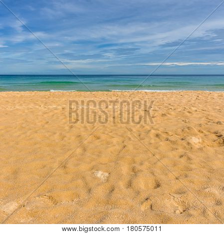 tropical beach and sea white blue sky
