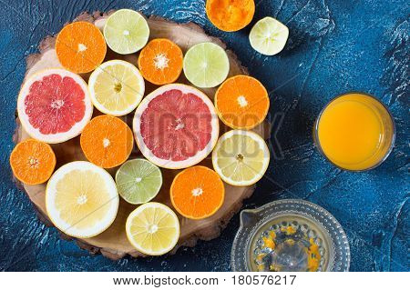 Fruits Rich In Vitamin C On The Dark Blue Table