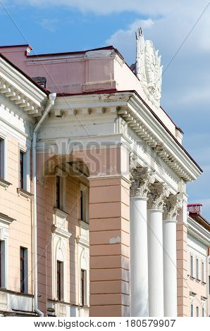 GOMEL BELARUS - MAY 1 2016: Fragment of building of State Security Committee of Gomel region Bileckogo Street 1 Gomel Belarus