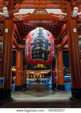 TOKYO - NOV 21 2016 : Kaminarimon gate at Senso-ji temple in Asakusa Tokyo on 21 November 2016. The Senso-ji Temple in Asakusa is the most famous temple and popular for tourists in Tokyo.