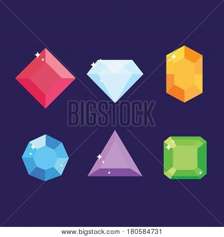 Pack of six colored gemstones. Vector stock.