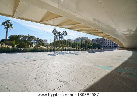 Valencia Alameda exposicion bridge on Turia river park low angle view at Spain