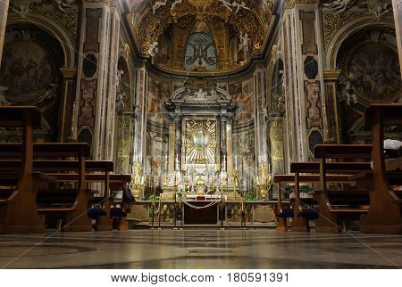 ROME ITALY - DECEMBER 16 2016: Baroque altar of the Santa Maria dell Orto church in Rione Trastevere
