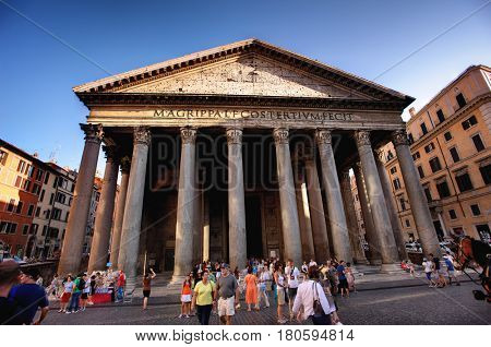 Pantheon, Rome, Italy - July 10. 2012.: Tourists visit the Pantheon on July 10. 2012. The Pantheon is a famous church in Rome, built in the 2nd century.
