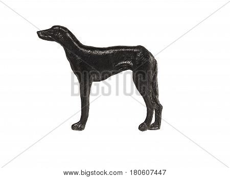 Black dog figure on white background, pointing breed.