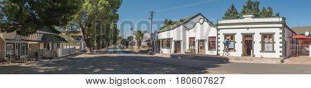 PHILIPPOLIS SOUTH AFRICA - MARCH 21 2017: A panoramic street scene with historical buildings in Philippolis the oldest town in the Free State Province