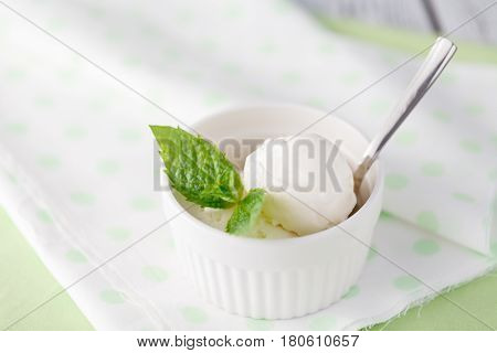 Two Scoops Of White Ice Cream - Lemon, Vanilla Or Coconut Flavor