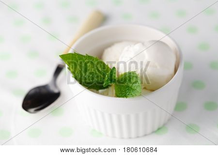 Two Scoops Of White Ice Cream - Lemon, Vanilla Or Coconut Flavor