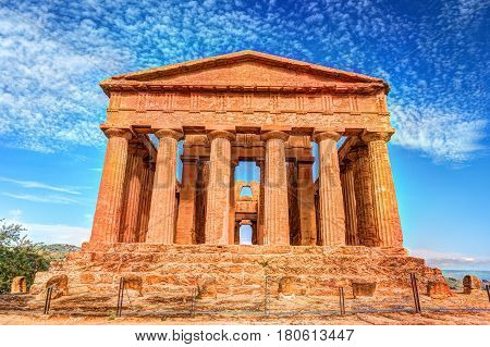 The famous Temple of Concordia in the Valley of Temples near Agrigento, Sicily