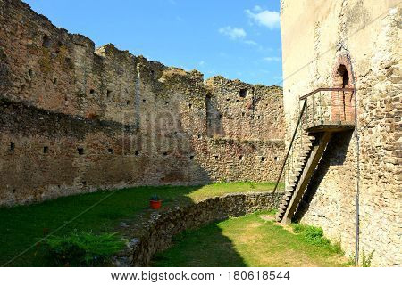 Medieval Fortified Church In The Village Calnic,transylvania