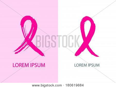 A set of hand drawn pink ribbons to World Breast Cancer Awareness month..Medical signs.