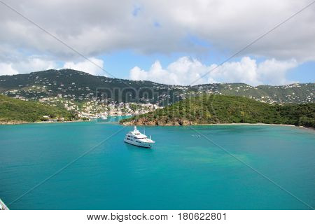 Yacht in the bay on the tropical island