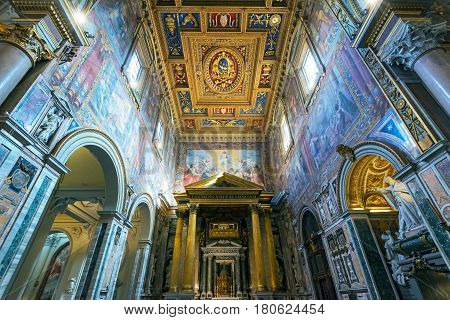 ROME, ITALY - MAY 14. 2014: Interior of the Basilica di San Giovanni in Laterano (Papal Archbasilica of St. John Lateran), Rome.This basilica is the most important in the Catholic world.