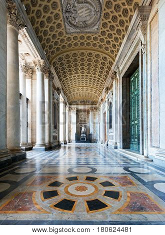 ROME, ITALY - MAY 14. 2014: Interior of the Basilica di San Giovanni in Laterano (Papal Archbasilica of St. John Lateran) in Rome.This basilica is the most important in the Catholic world.