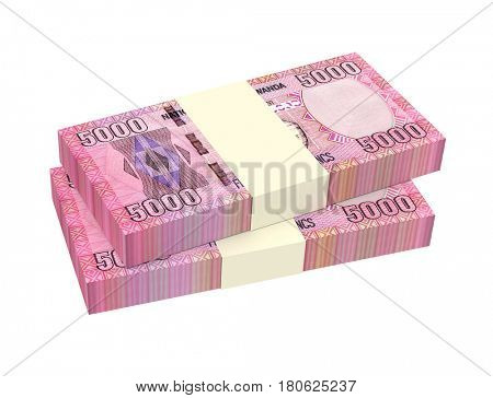Rwandan francs bills isolated on white background. 3D illustration.
