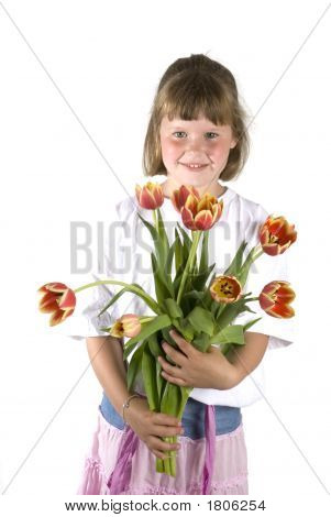 Mädchen mit Blumen-Geschenk