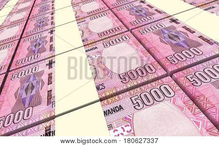Rwandan francs bills isolated on white background. 3D illustration.