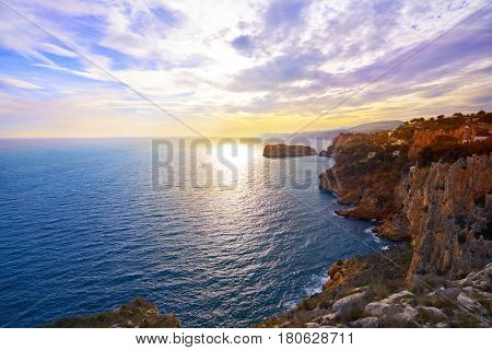 Cap de la Nau Nao cape sunset in Xabia Javea Mediterranean sea of Alicante Spain