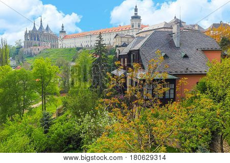 View of St. Barbara Cathedral and Jesuit College in Kutna Hora, Czech Republic