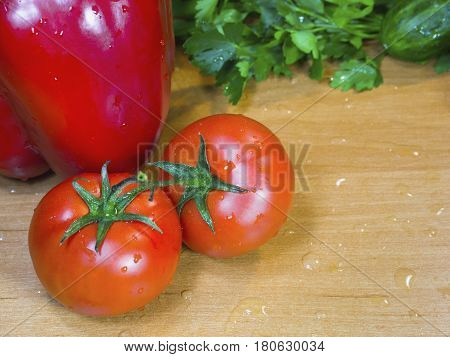 The fresh vegetables on the wet table
