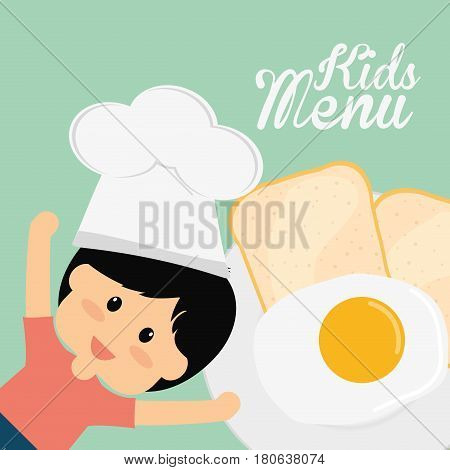 kids menu chef boy fried egg bread vector illustration eps 10