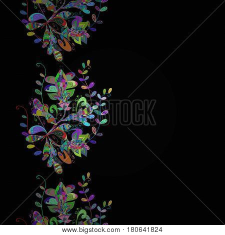 Abstract Ethnic Vector Seamless Pattern. Tribal Art Boho Print Multicolor Vintage Flowers Leaves And