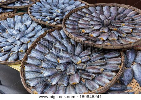 fish preservation Thai food dried Nile tilapia fish.