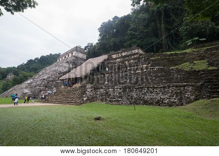 Palenque, Mexico, circa february 2017: Palenque ruins, Maya archeological site in Mexico