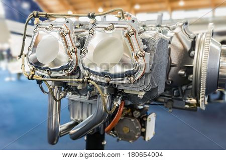 Detail view on the Piece of equipment of the aircraft engine closeup a aircraft engine detail