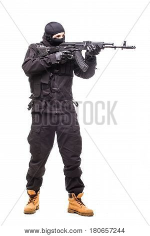 One Caucasian Army Soldier Man Portrait On Guard On Studio Isolated On White Background