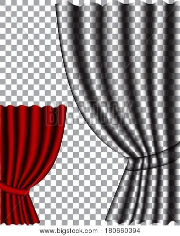 Vertically Hanging Curtains Tied With Ribbon. Transparent Design Element