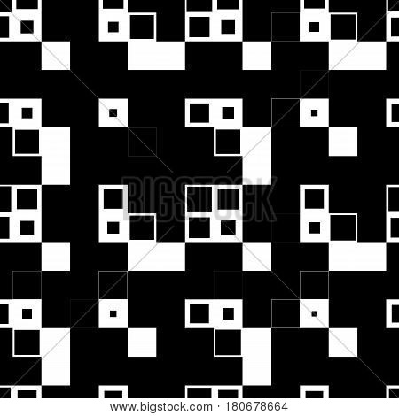 Black and white square pixel mosaic seamless pattern. Vector illustration.
